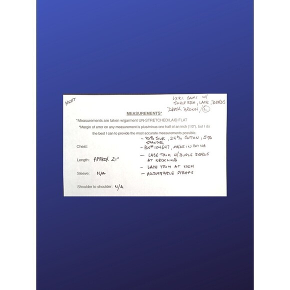 LXRI Silk Blend STRETCH CAMISOLE w/Lace Beading, DARK BROWN, Size L, NWOT - Picture 4 of 6